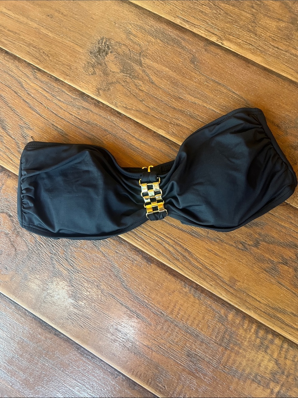 MICHAEL Michael Kors Black Bandeau Bikini Top with Gold Hardware